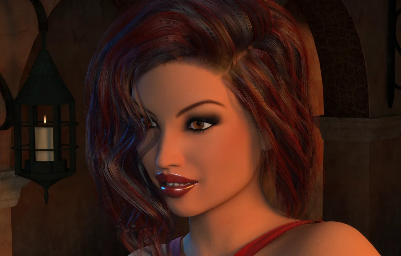 Photo wallpaper girl, face, makeup, red lips