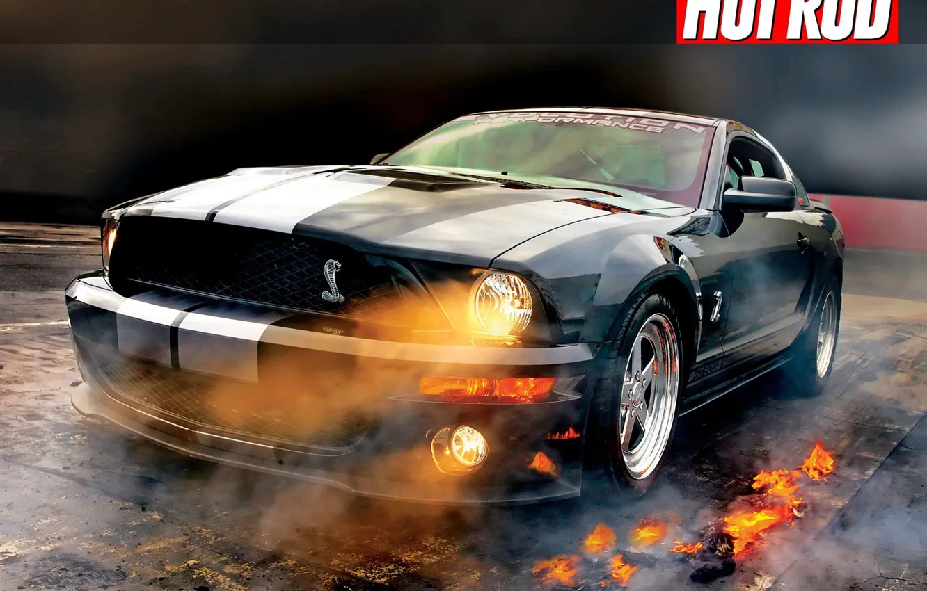 Photo wallpaper Ford, Smoke, Fire, Lights, Mustang Shelby GT500