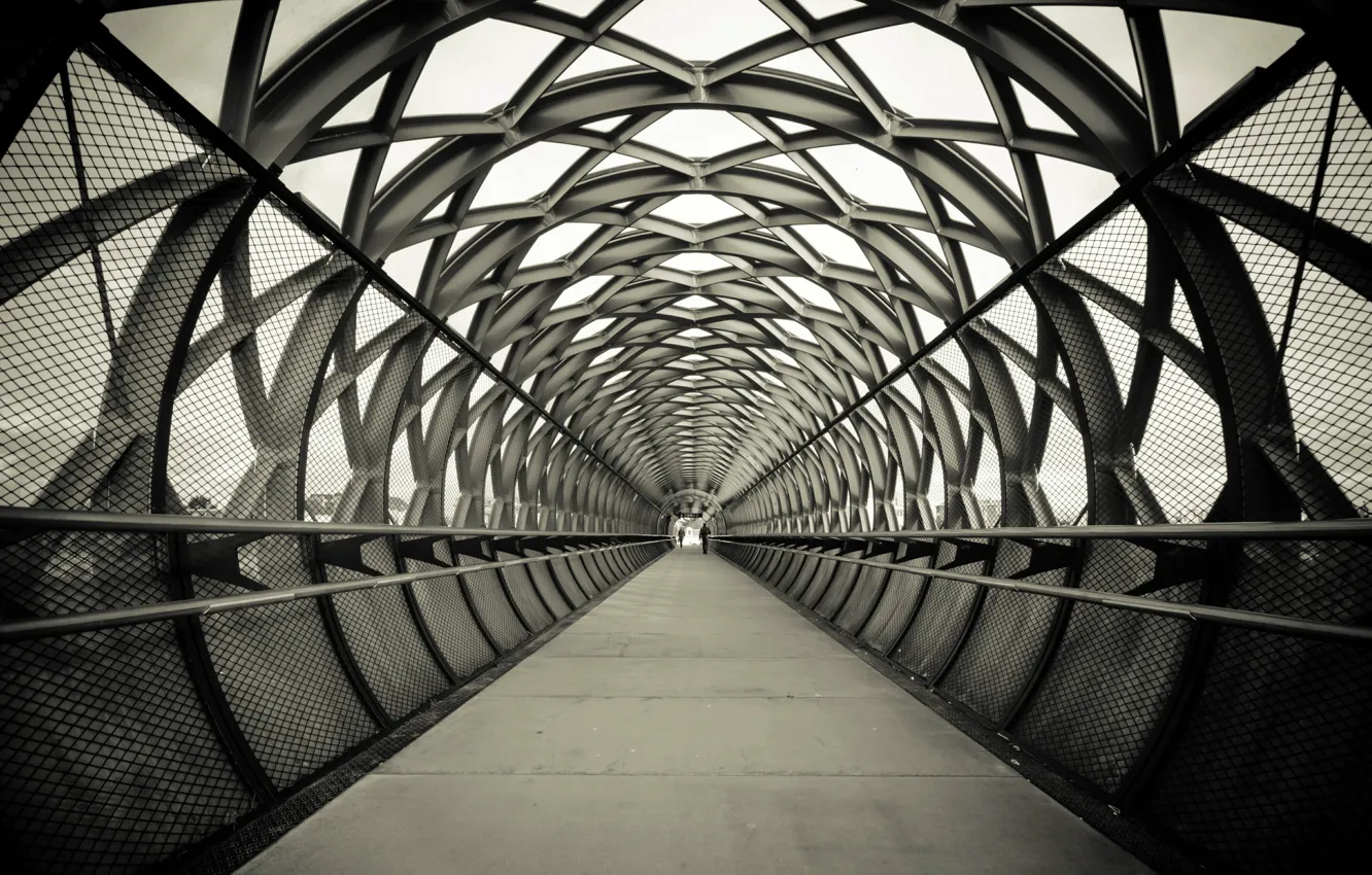 Photo wallpaper bridge, France, black and white, Christophe Gobin, La Roche-Sur-Yon, Gateway to The train Station