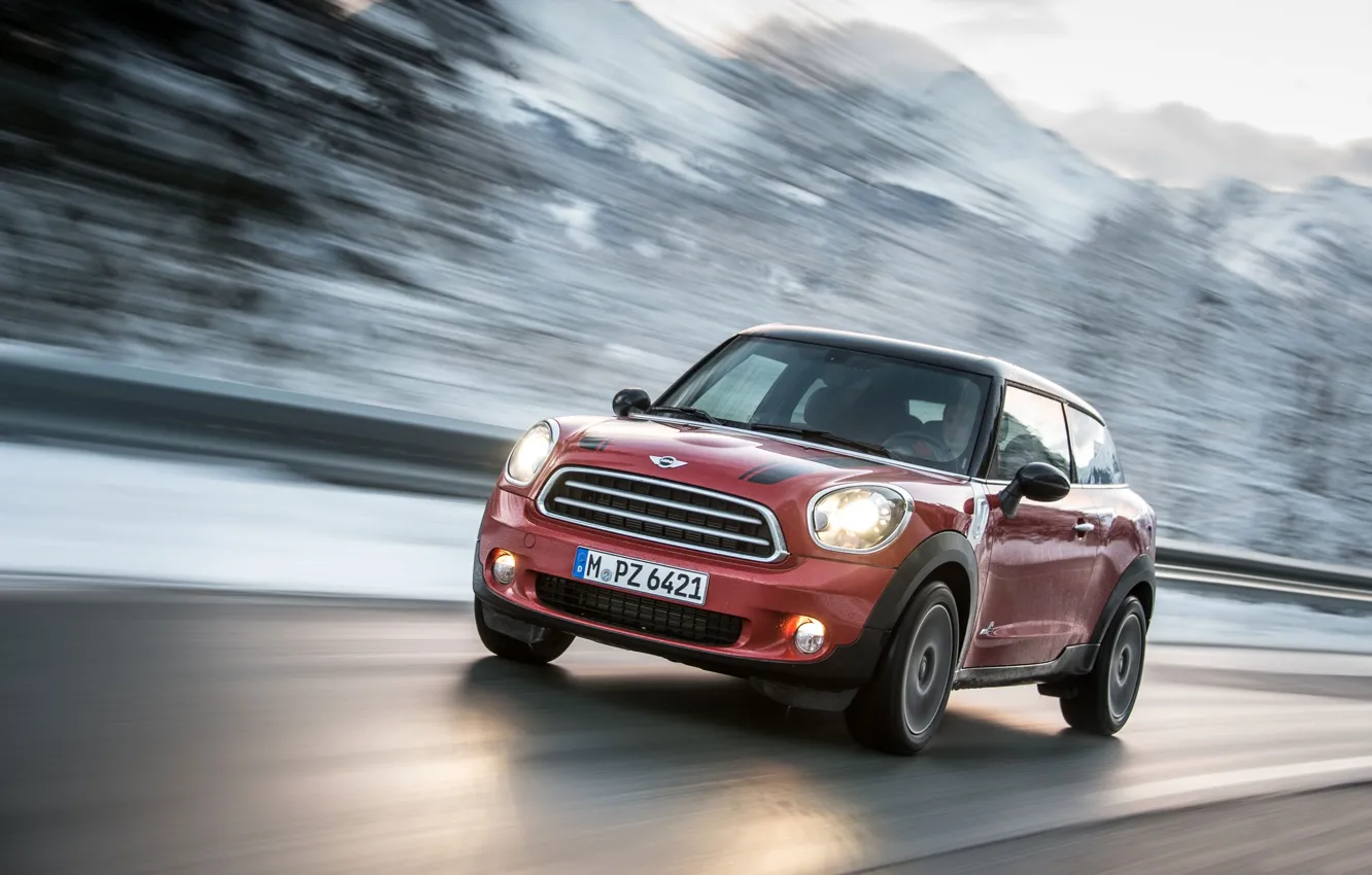 Photo wallpaper red, Machine, Lights, Mini Cooper, the front, MINI, Mini Cooper, In Motion