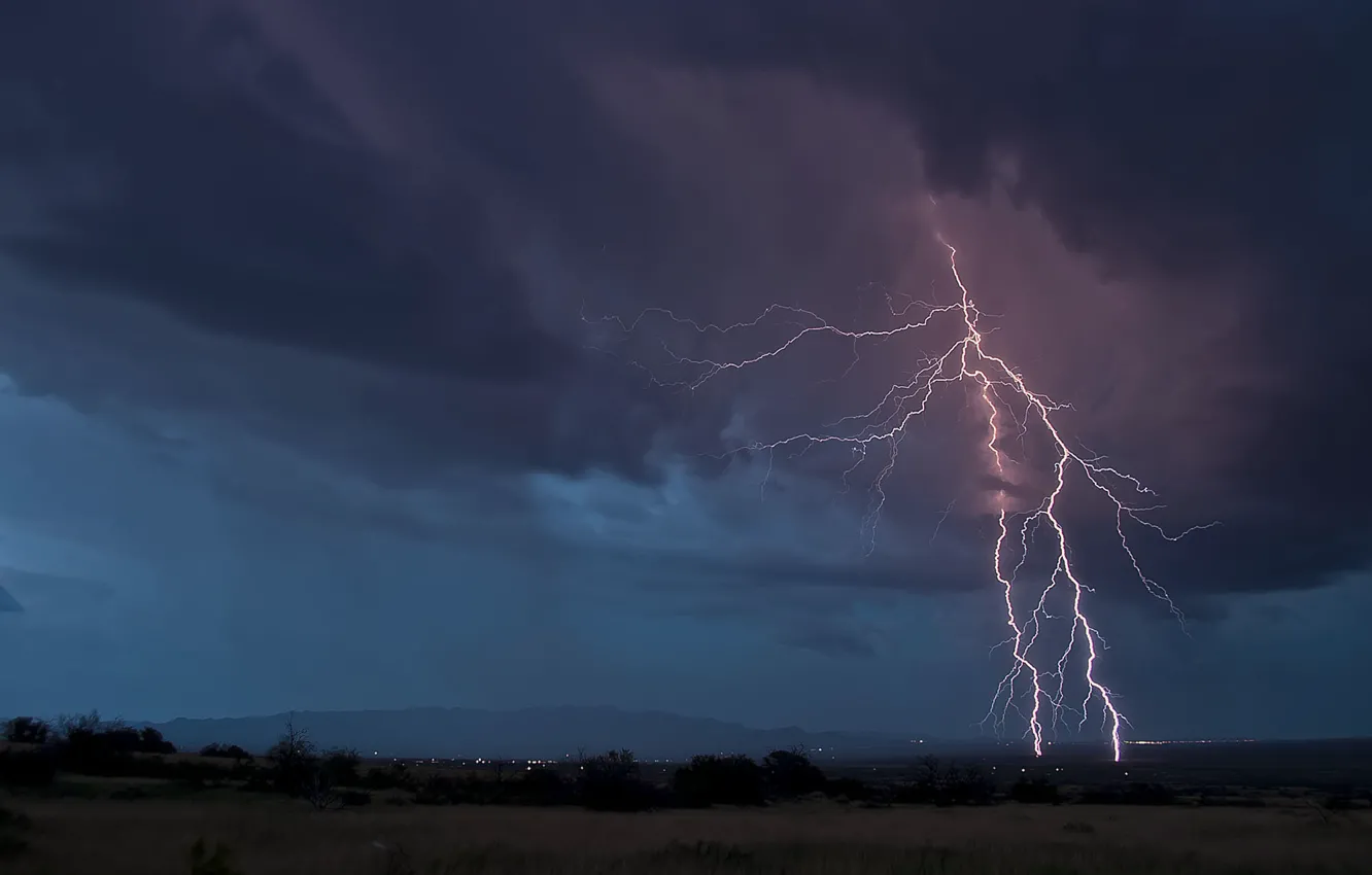 Photo wallpaper clouds, nature, lightning, view, the evening