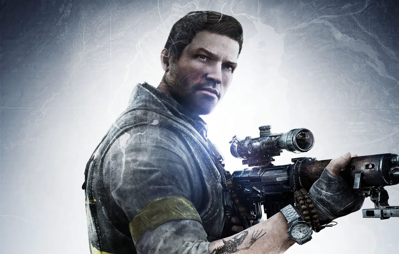 Photo wallpaper gun, soldier, weapon, man, tatoo, rifle, Sniper: Ghost Warrior 3, Ghost Warrior