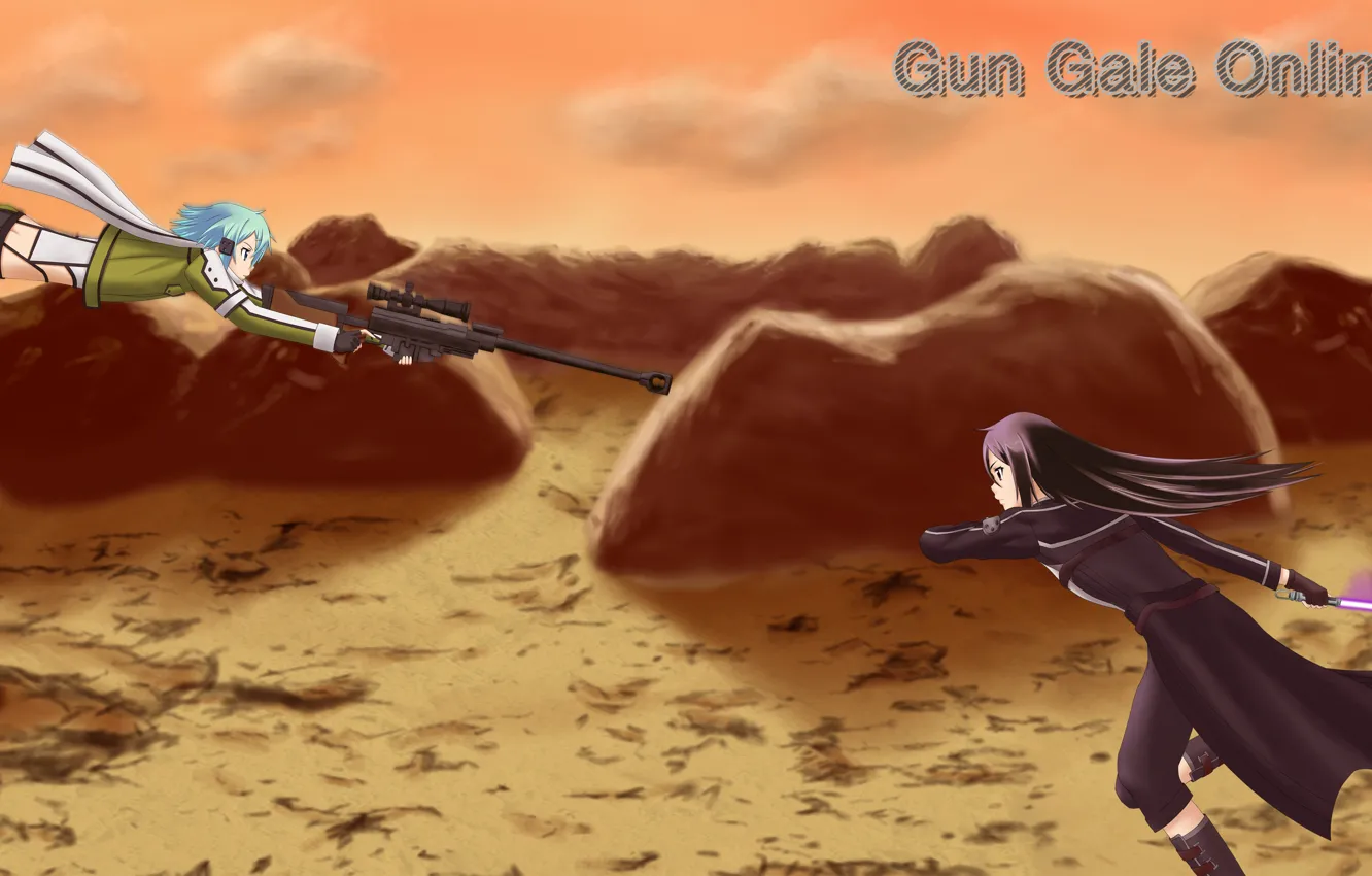 Photo wallpaper anime, art, sword art online, kirito, sinon