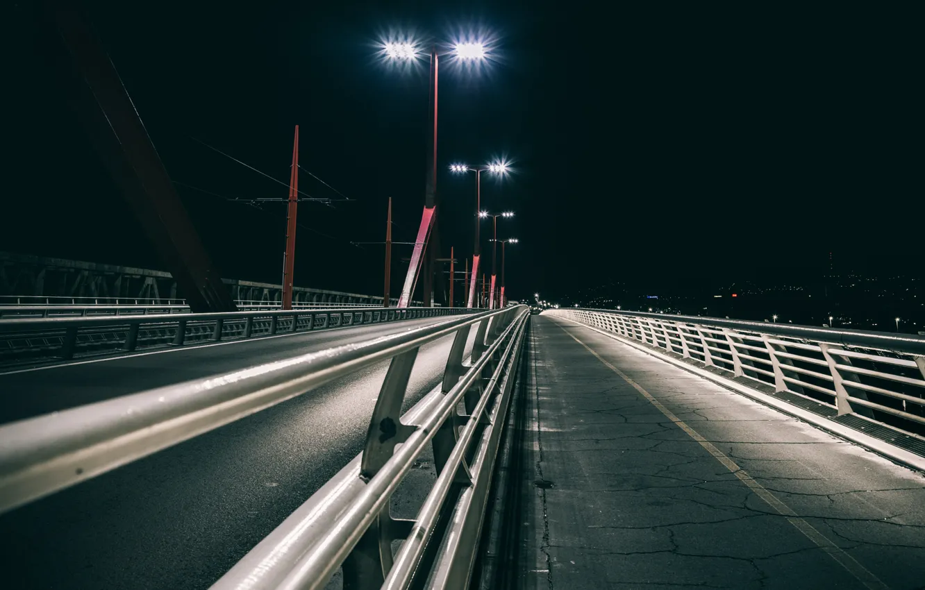 Photo wallpaper road, light, night, bridge, lights, Hungary, Budapest