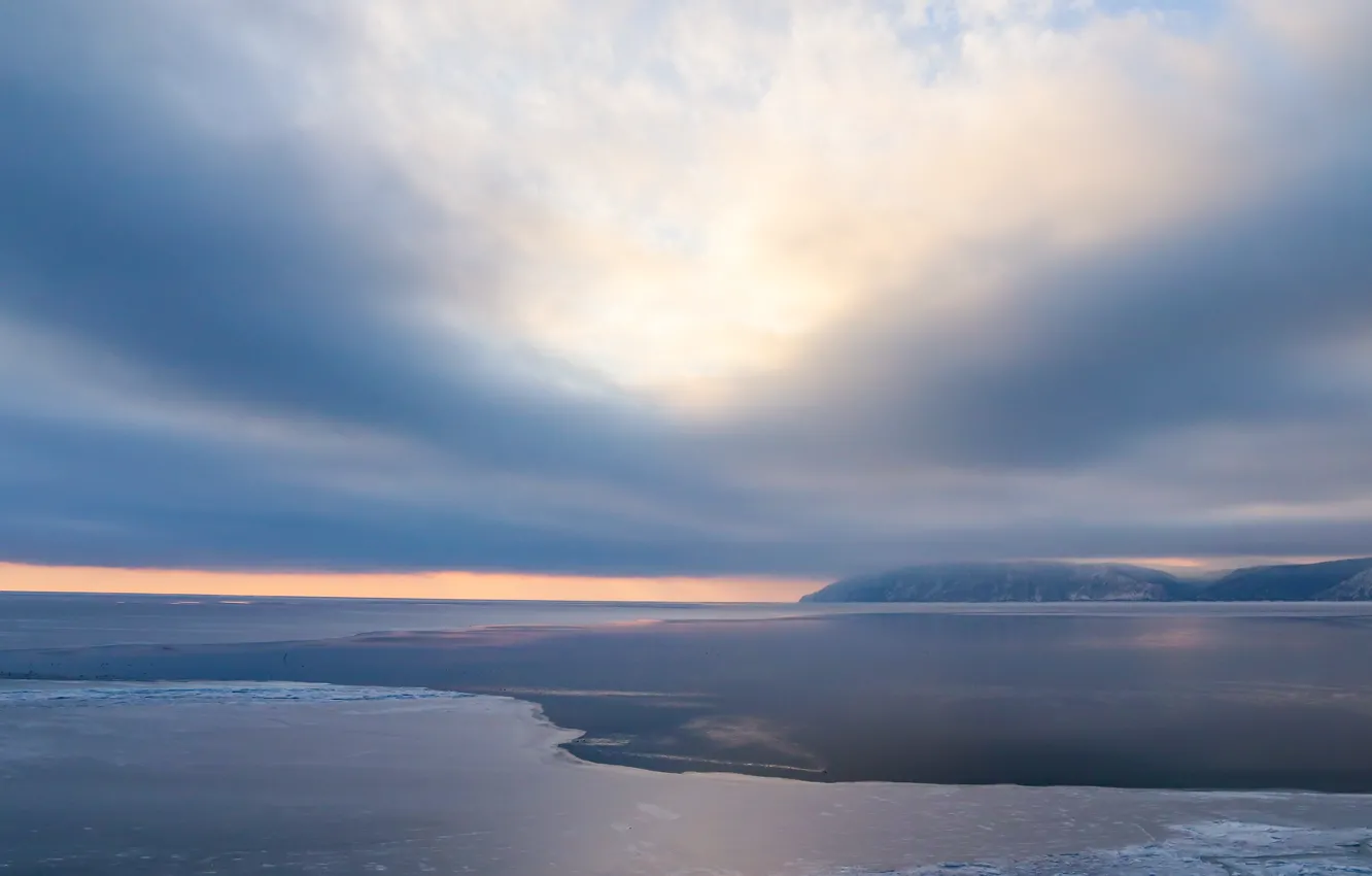Photo wallpaper ice, winter, clouds, Baikal, ice, winter, lake, Baikal