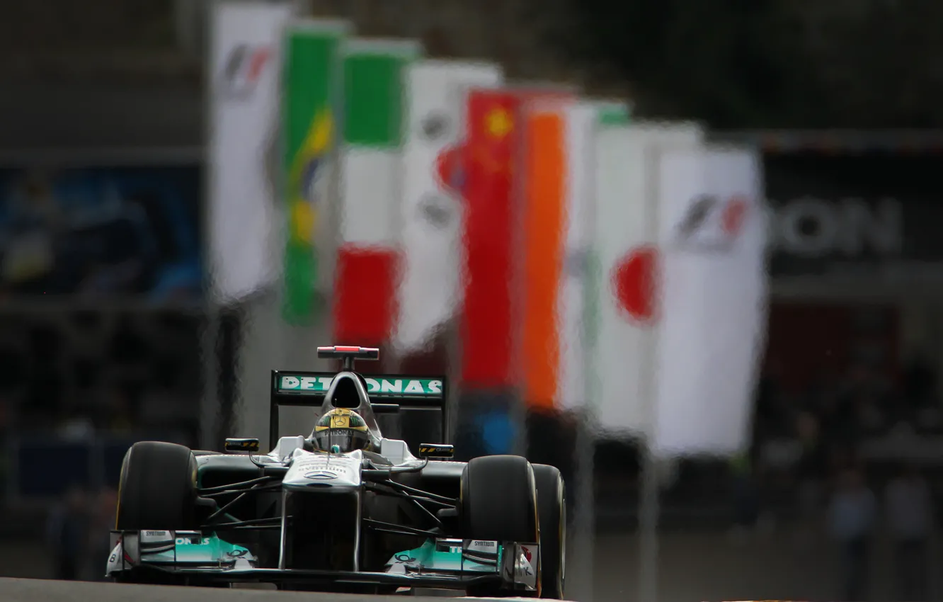 Photo wallpaper Mercedes GP, Formula 1, Mizael Schumacher, Belgium 2011, Yubileynaya race
