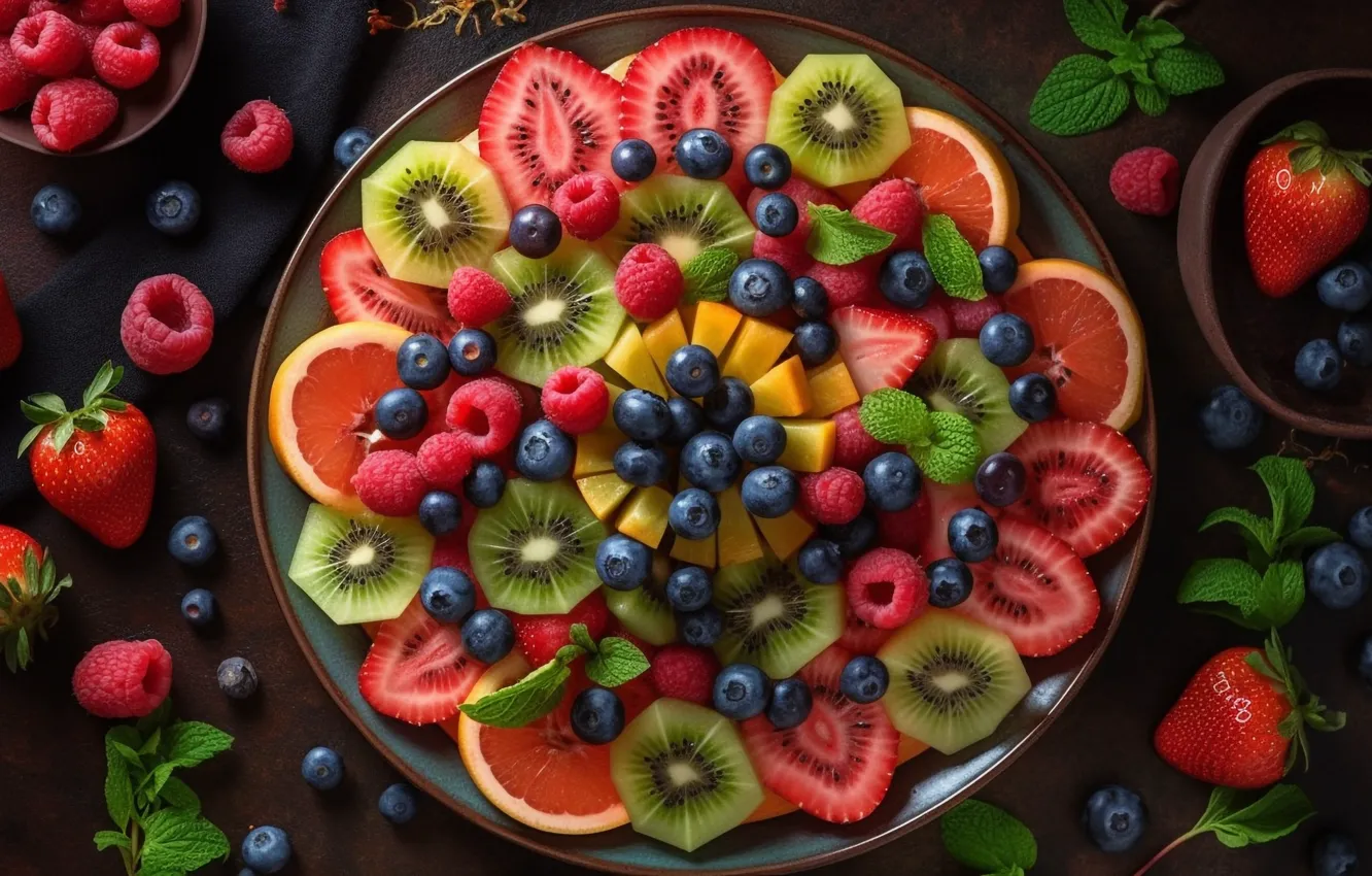 Photo wallpaper berries, food, fruit, different, a lot, juicy, delicious, cuts