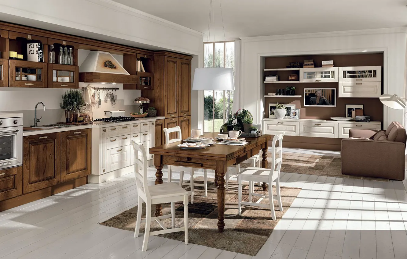 Photo wallpaper living room, interior, Italian design, Cucina Leeka, kitchen, dining room