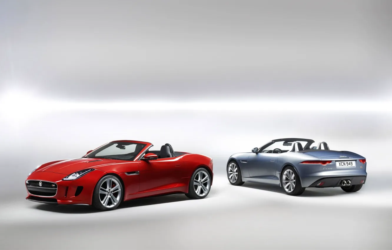 Photo wallpaper red, background, Jaguar, silver, Jaguar, Roadster, rear view, the front