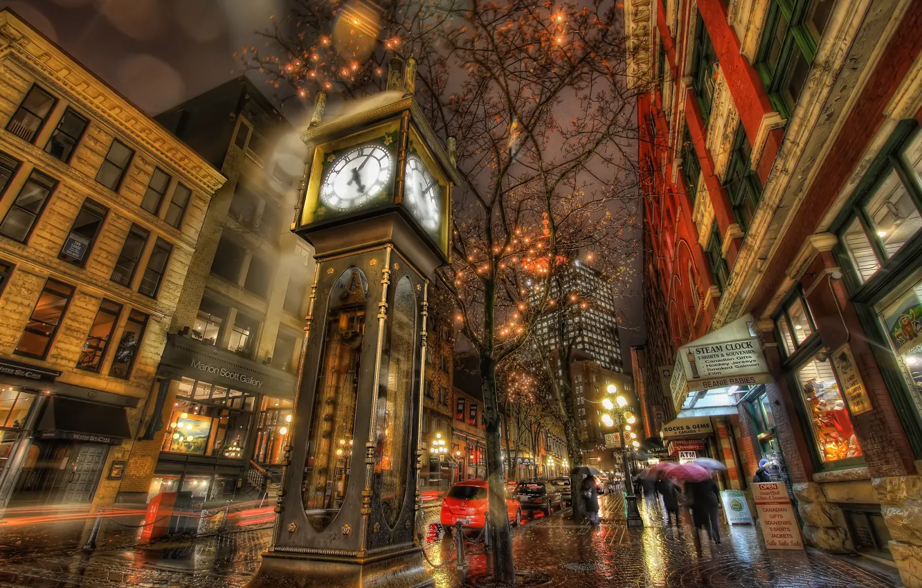 Photo wallpaper night, the city, lights, rain, watch, home, Canada, Vancouver