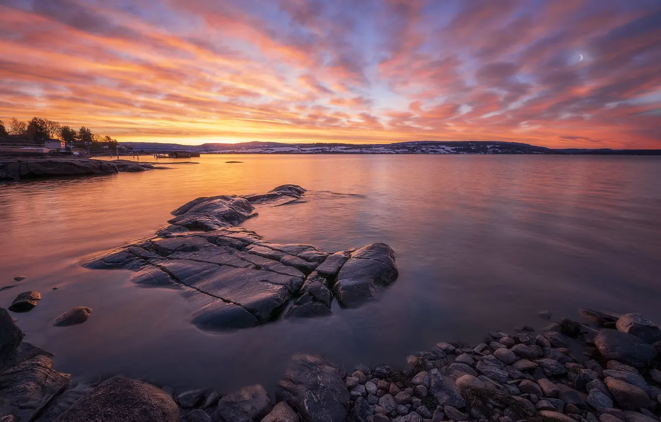 Photo wallpaper lake, dawn, morning, Norway