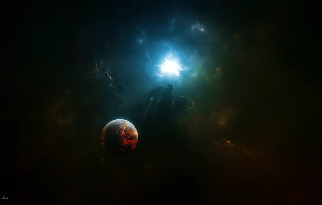 Photo wallpaper space, glow, infinity, the red-hot planet