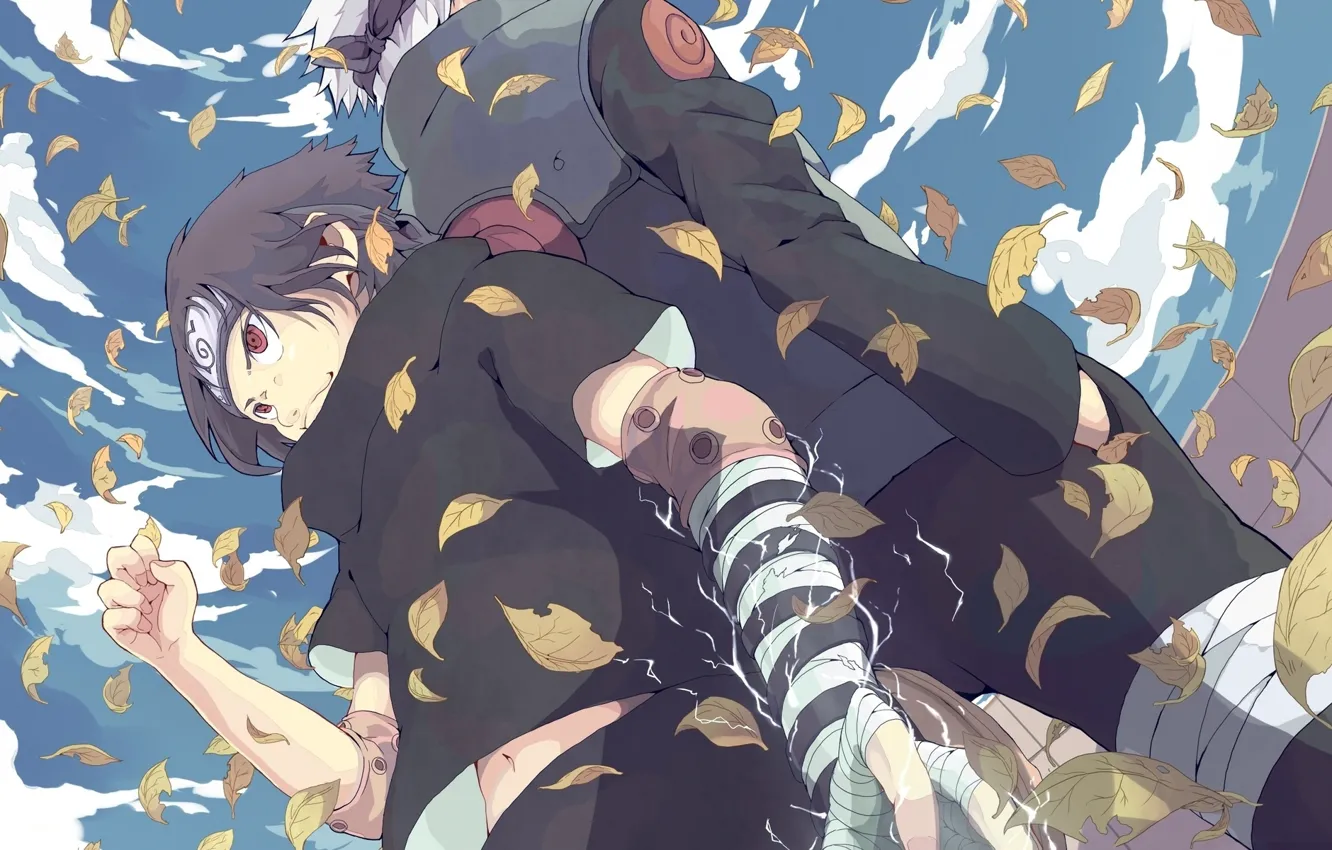 Photo wallpaper leaves, Sasuke, Kakashi