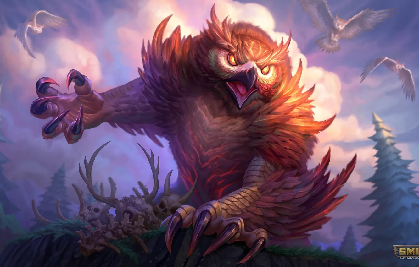 Photo wallpaper birds, owls, Fenrir, Smite