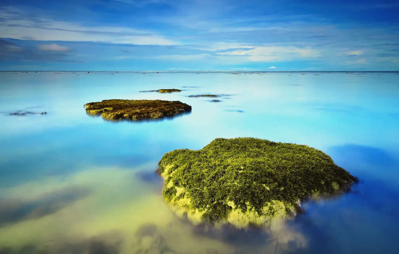Photo wallpaper sea, the sky, clouds, stones, horizon, mucus