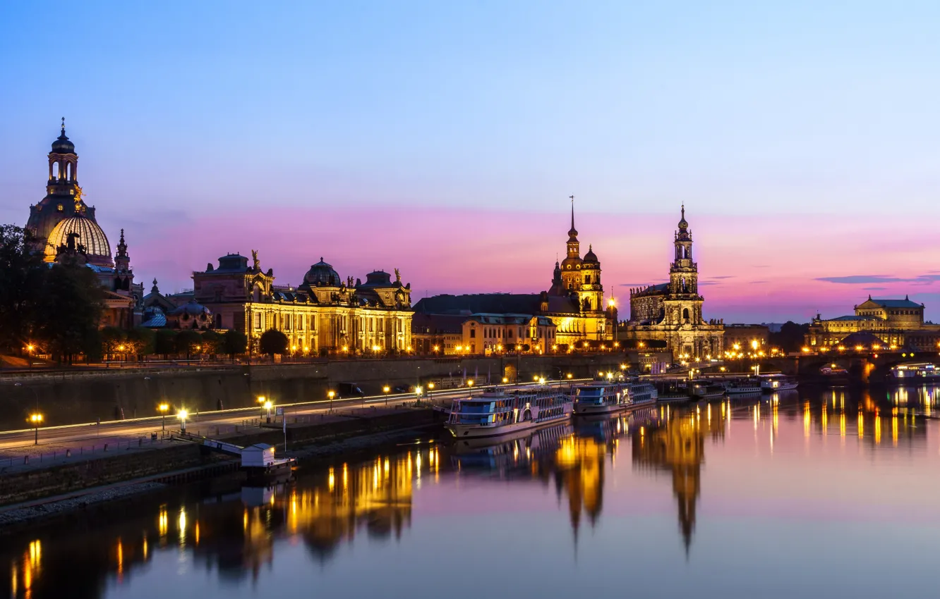 Photo wallpaper night, lights, river, Germany, Dresden, Dresden