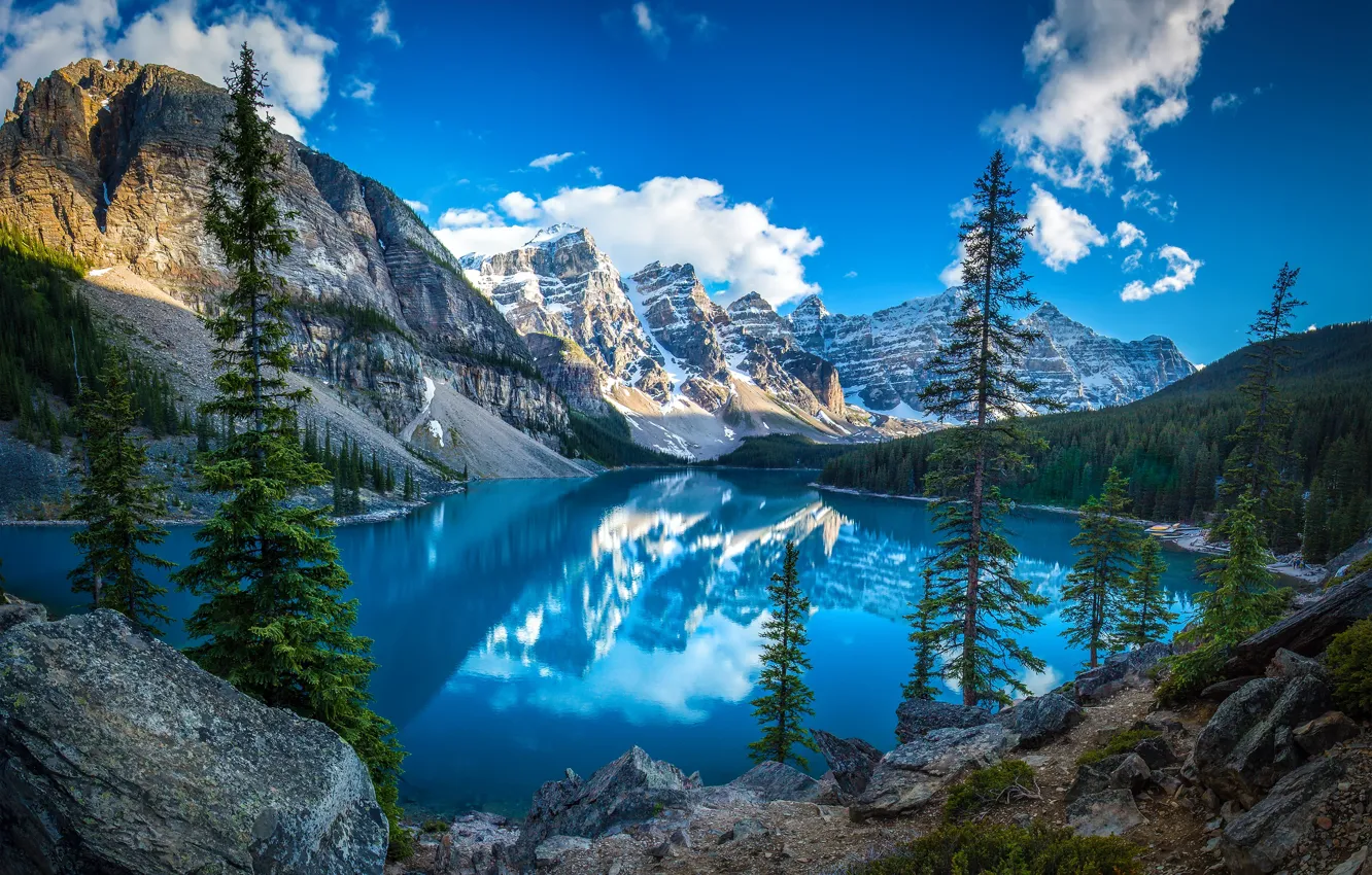 Photo wallpaper forest, the sky, mountains, lake, Canada