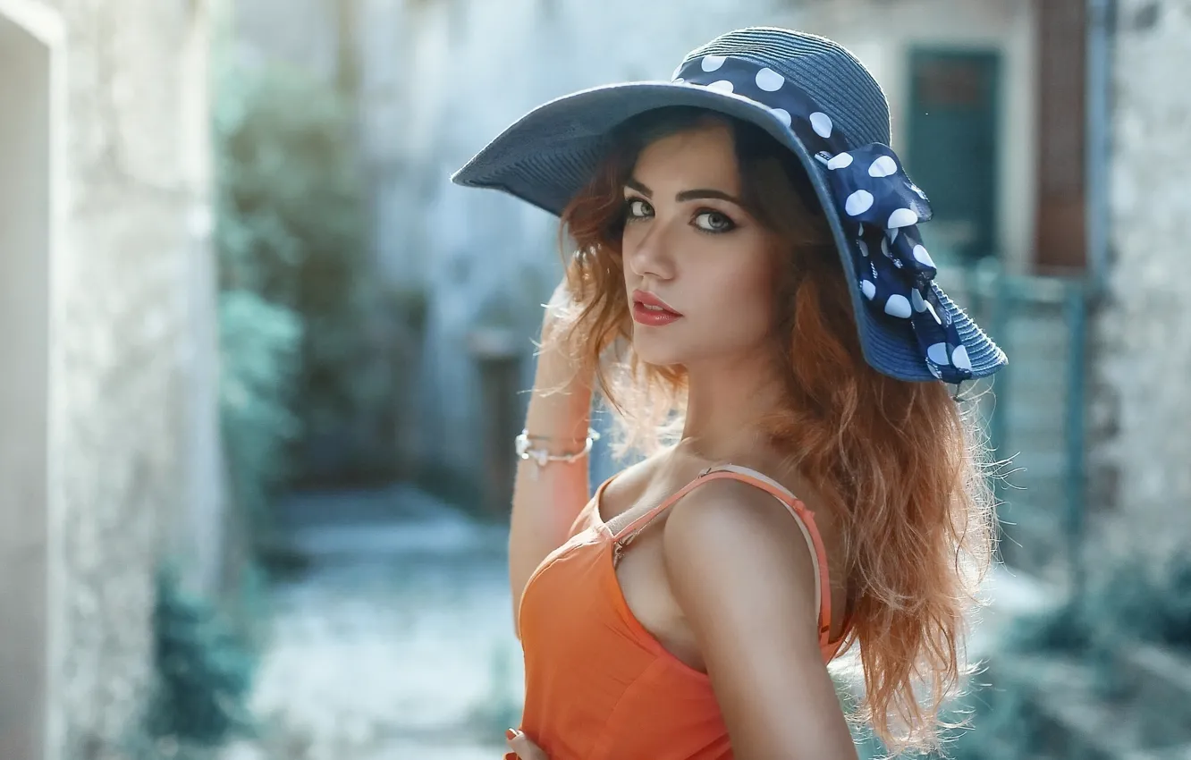 Photo wallpaper look, model, hat