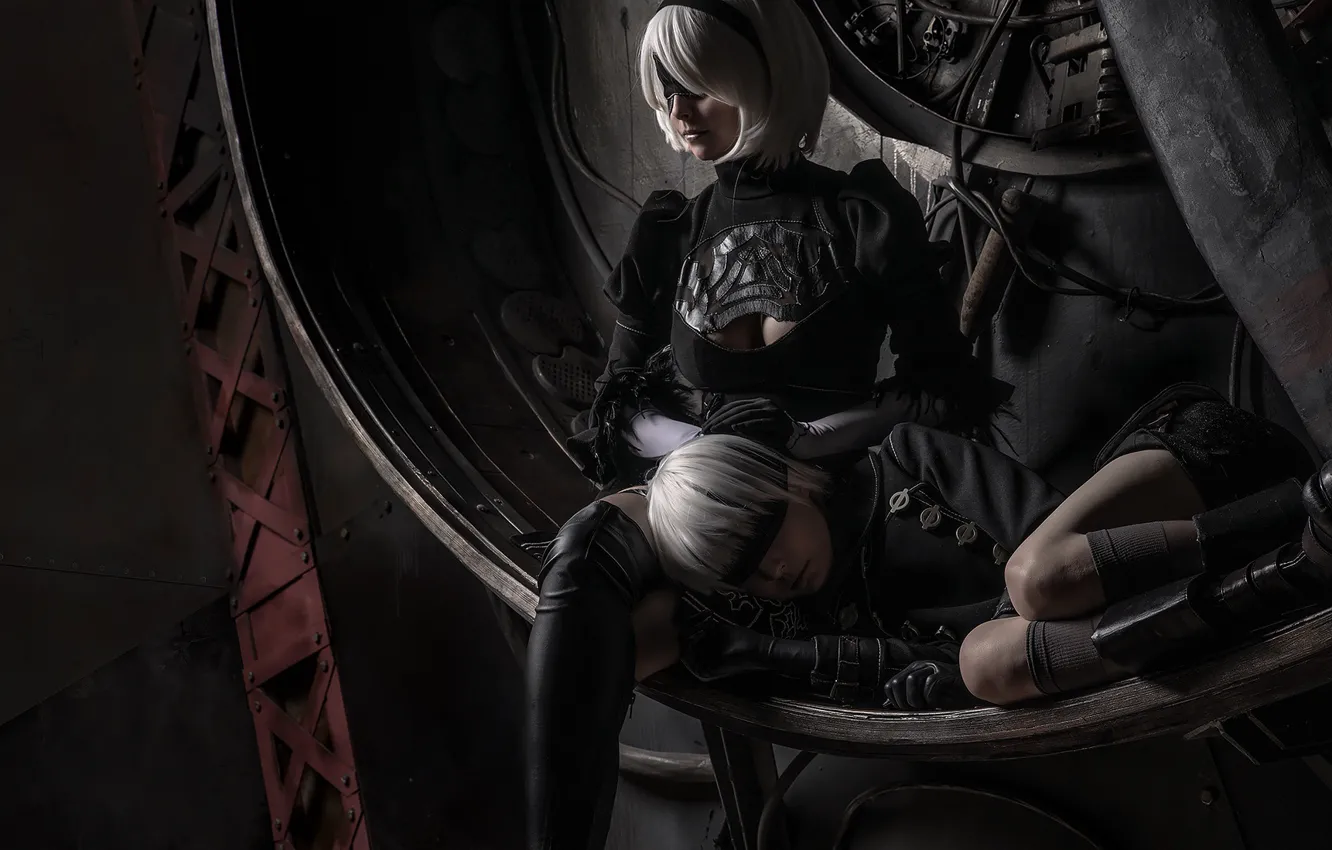 Photo wallpaper girl, guy, two, cosplay, Nier Automata