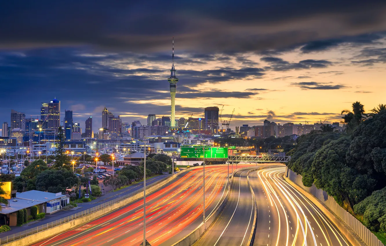 Photo wallpaper lights, tower, home, New Zealand, Auckland