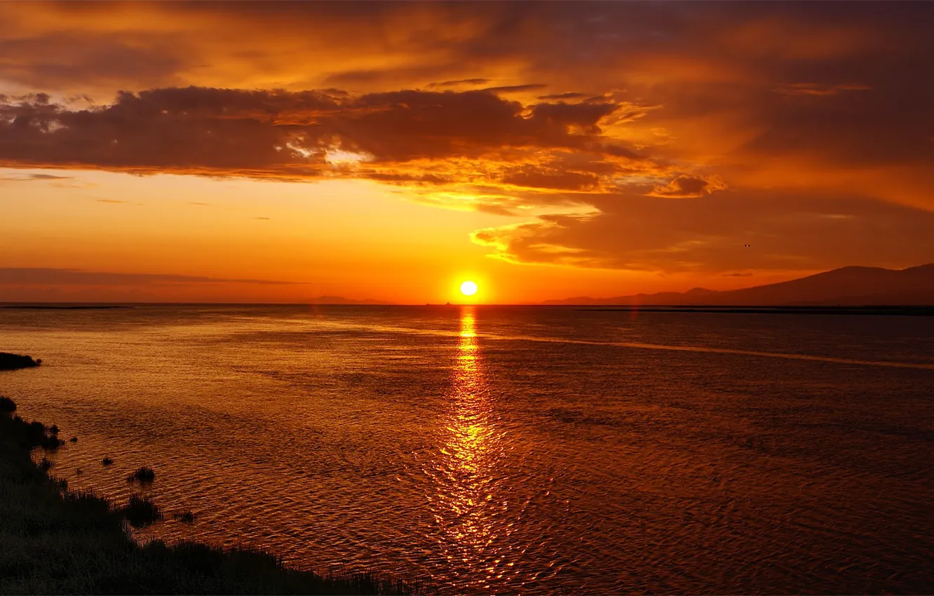 Photo wallpaper Sunset, The sky, Beach