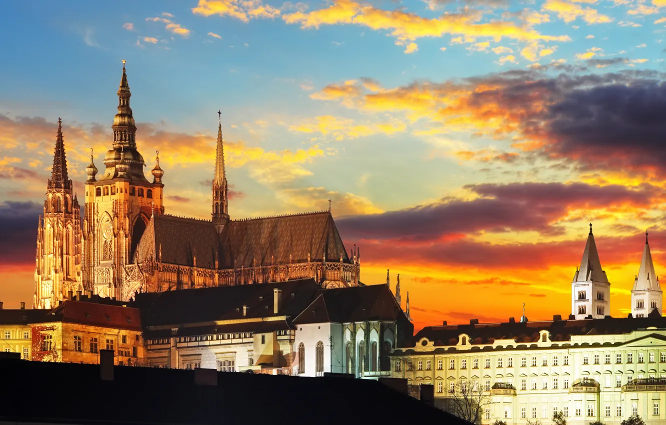 Photo wallpaper night, castle, Prague, Czech Republic, Prague Castle