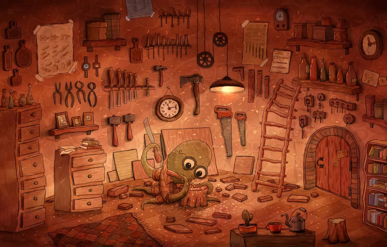 Photo wallpaper room, octopus, Master, vladstudio