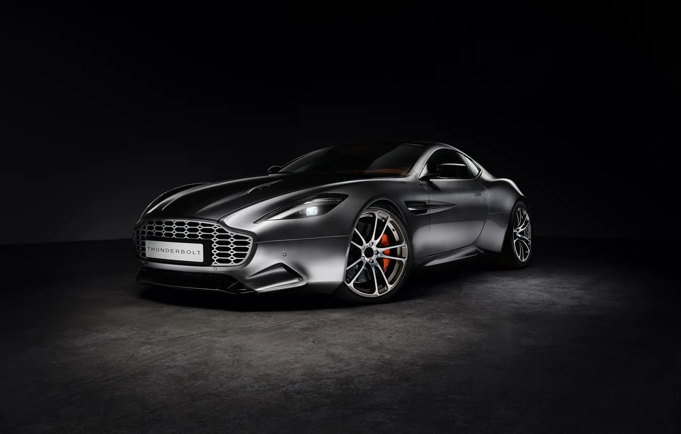 Photo wallpaper Aston Martin, Black background, Silver, Thunderbolt, 2015, galpin