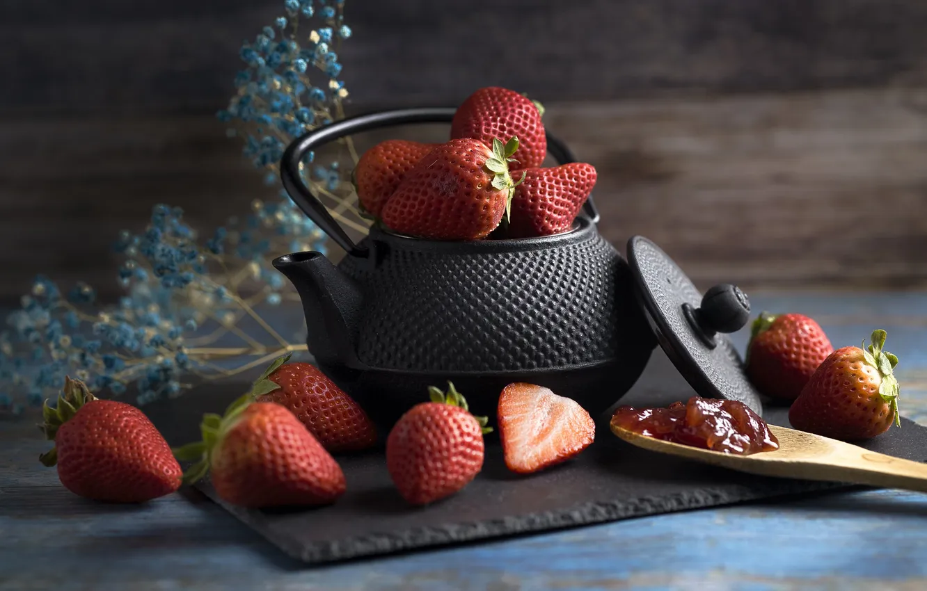 Photo wallpaper berries, background, strawberry