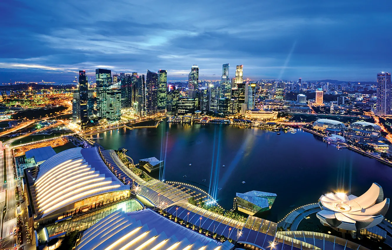 Photo wallpaper lights, the evening, Singapore, twilight