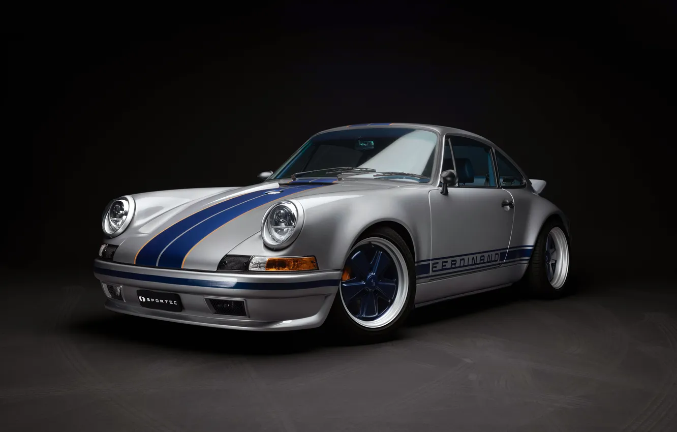 Photo wallpaper Porsche, Porsche 911, Front, 964, Ferdinand, Silver, Sportec, Blue Line