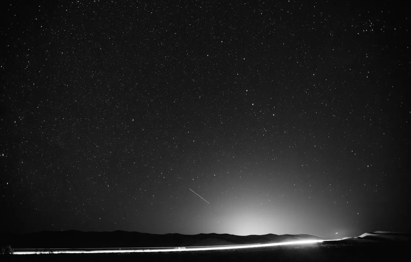 Photo wallpaper lights, space, road, cars, night, stars, cosmos, way