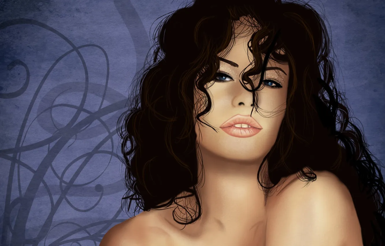 Photo wallpaper eyes, look, girl, abstraction, face, background, hair, brunette