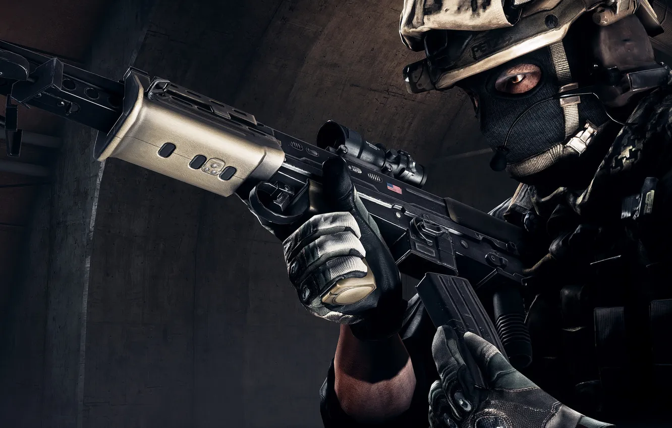 Photo wallpaper look, weapons, background, soldiers, equipment, Battlefield 4