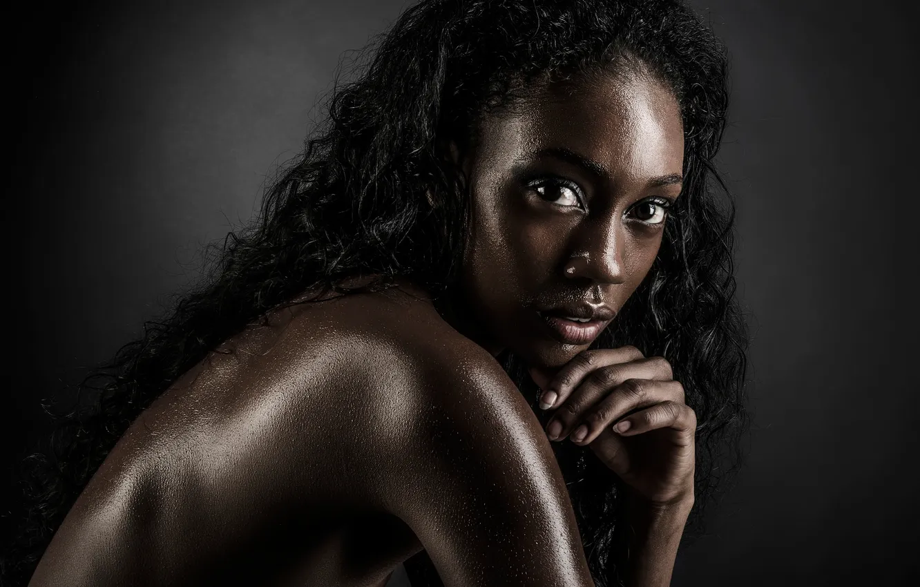 Photo wallpaper look, model, portrait, black