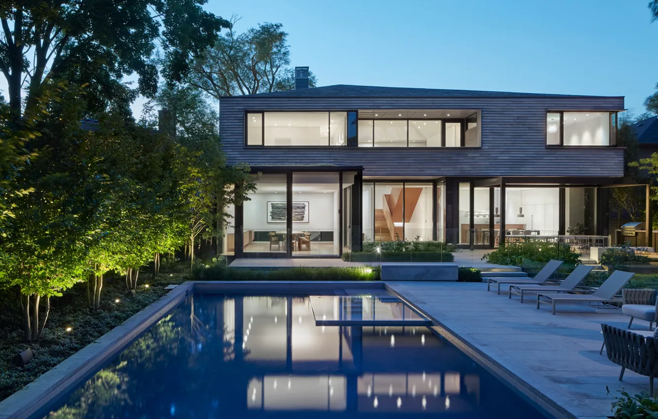 Photo wallpaper Villa, the evening, pool, lighting, Toronto, architecture, Canada, terrace