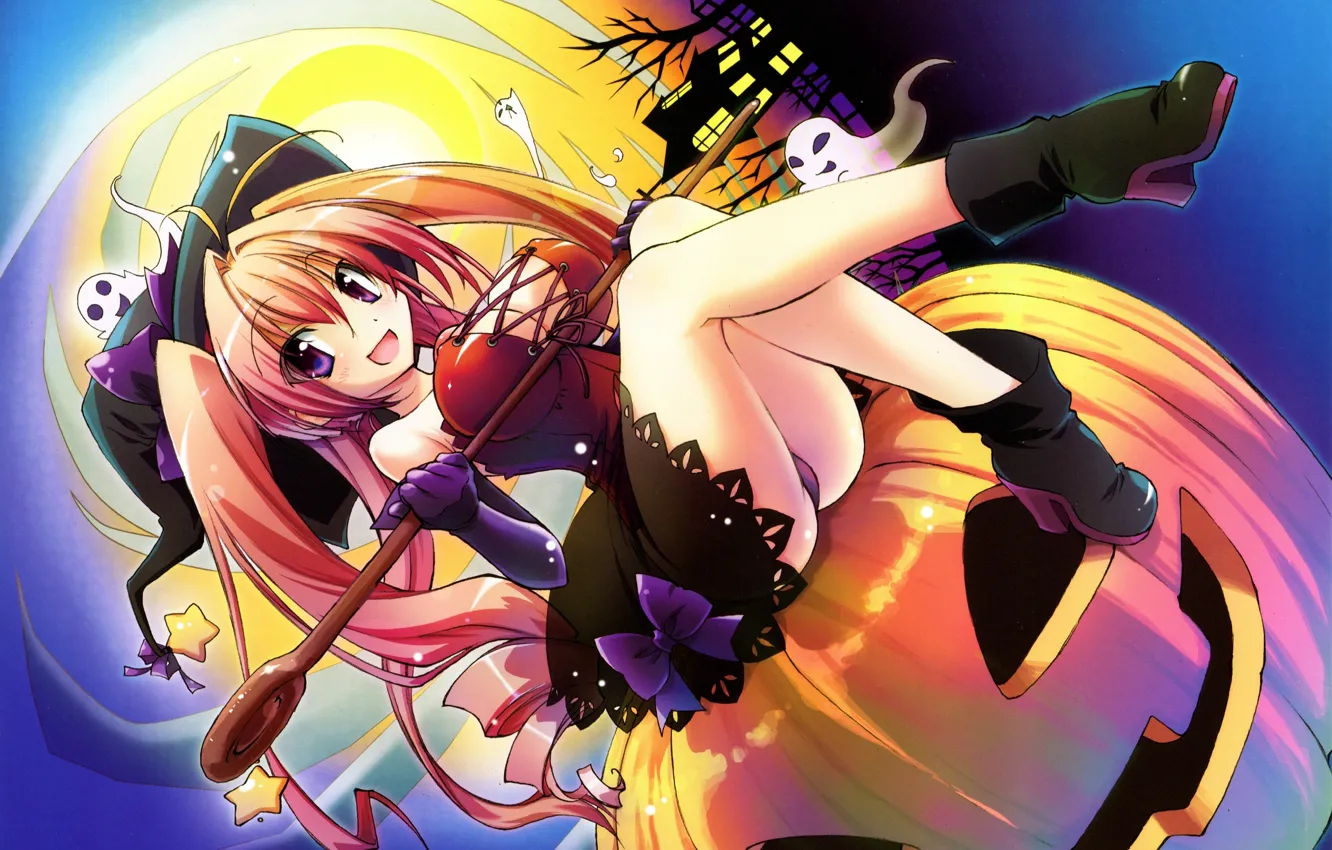 Photo wallpaper spirit, Halloween, corset, rod, lacing, Jack, witch hat, witch