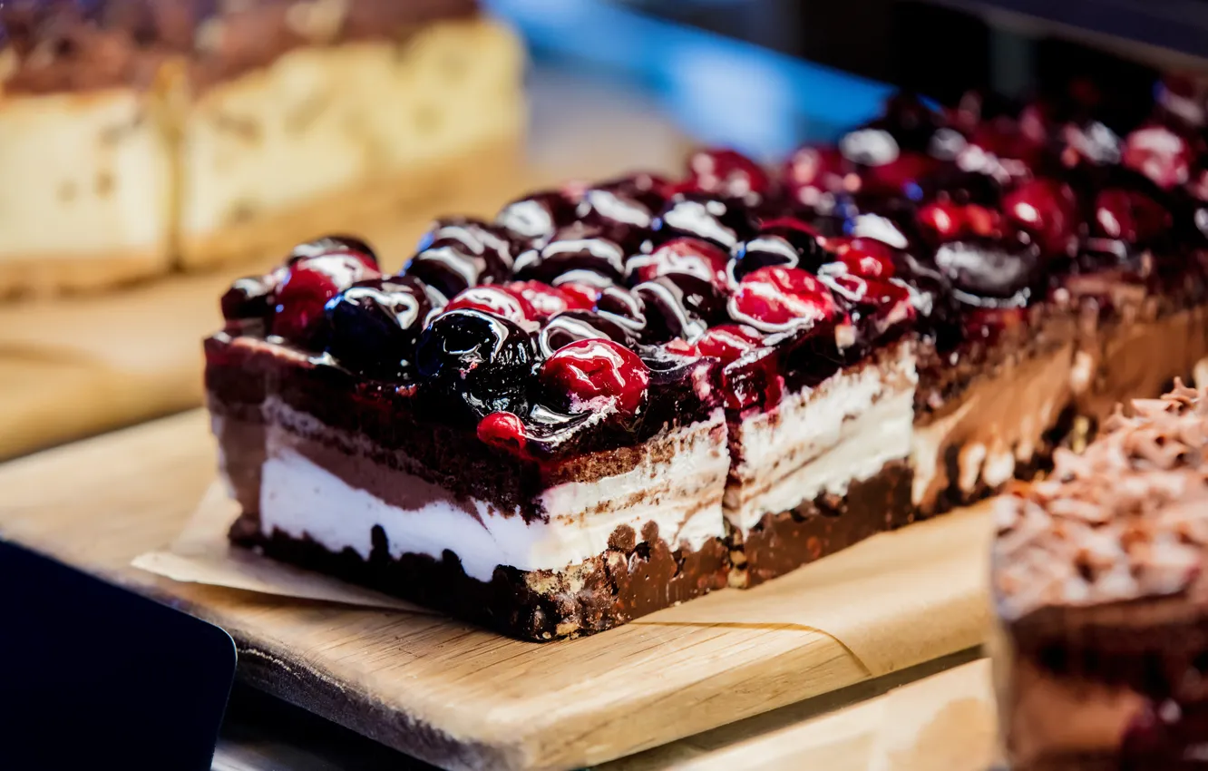 Photo wallpaper cherry, chocolate, cake, cream, dessert, vanilla, sweet, jelly