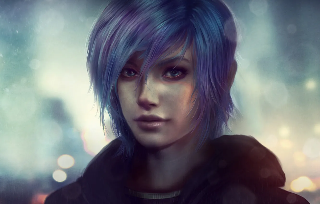 Photo wallpaper look, girl, face, rain, hair, art, Zoe