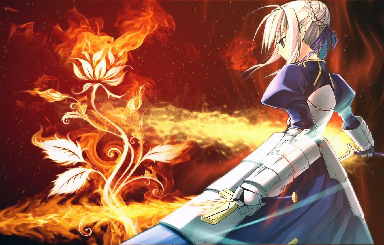 Photo wallpaper flower, girl, sword, knight, the saber, Fate stay night, Fate / Stay Night