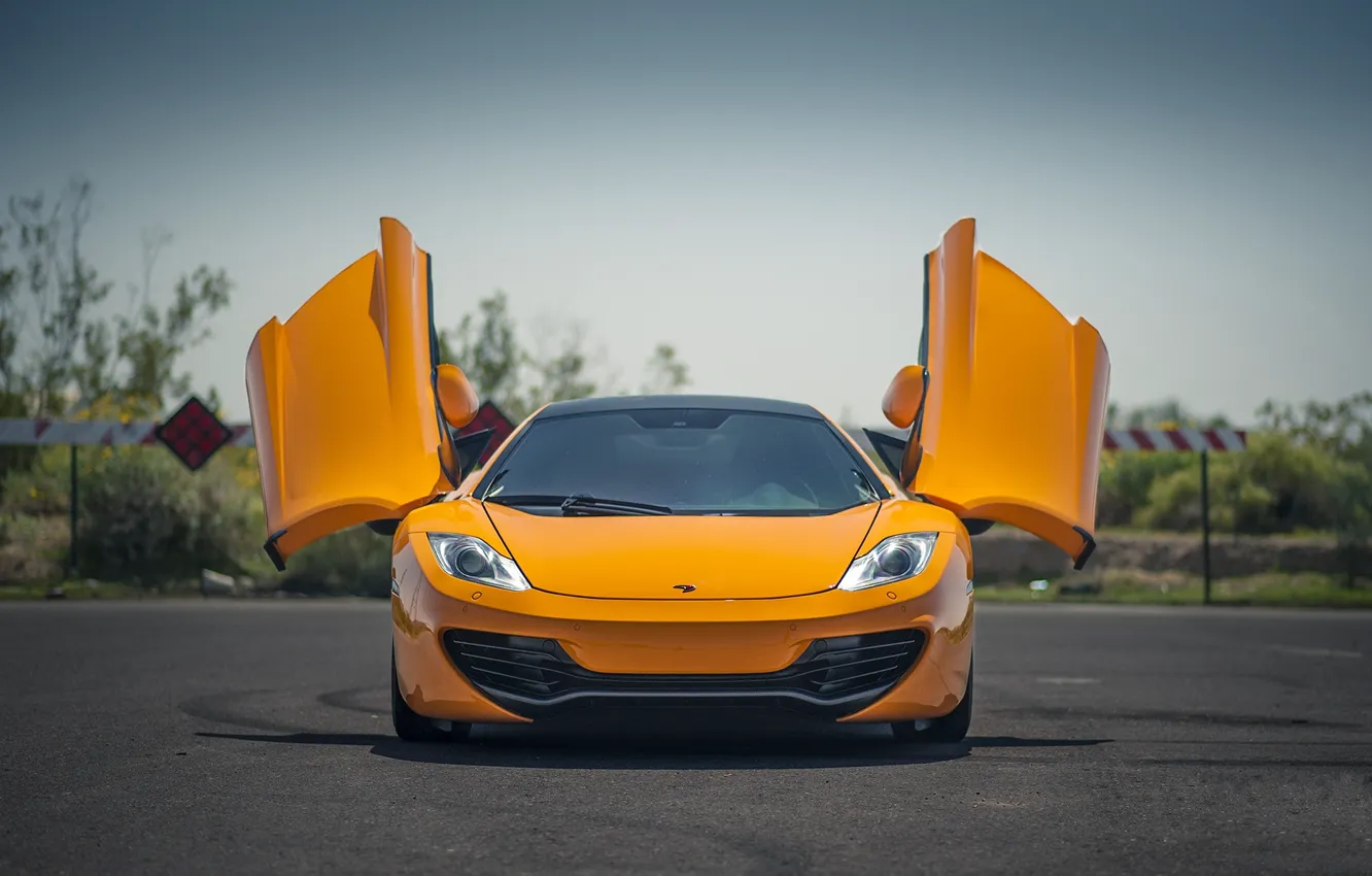 Photo wallpaper orange, McLaren, the front, orange, McLaren, doors, Mp4-12C