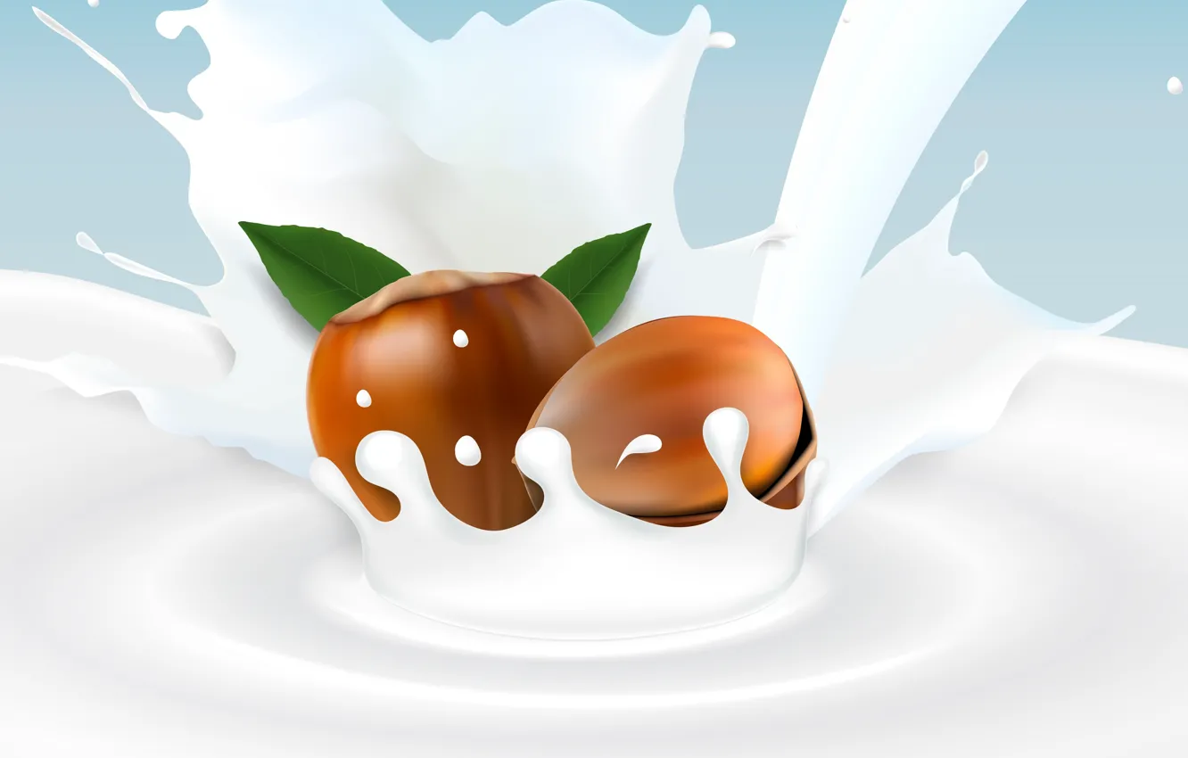 Photo wallpaper background, milk, nuts, hazelnuts