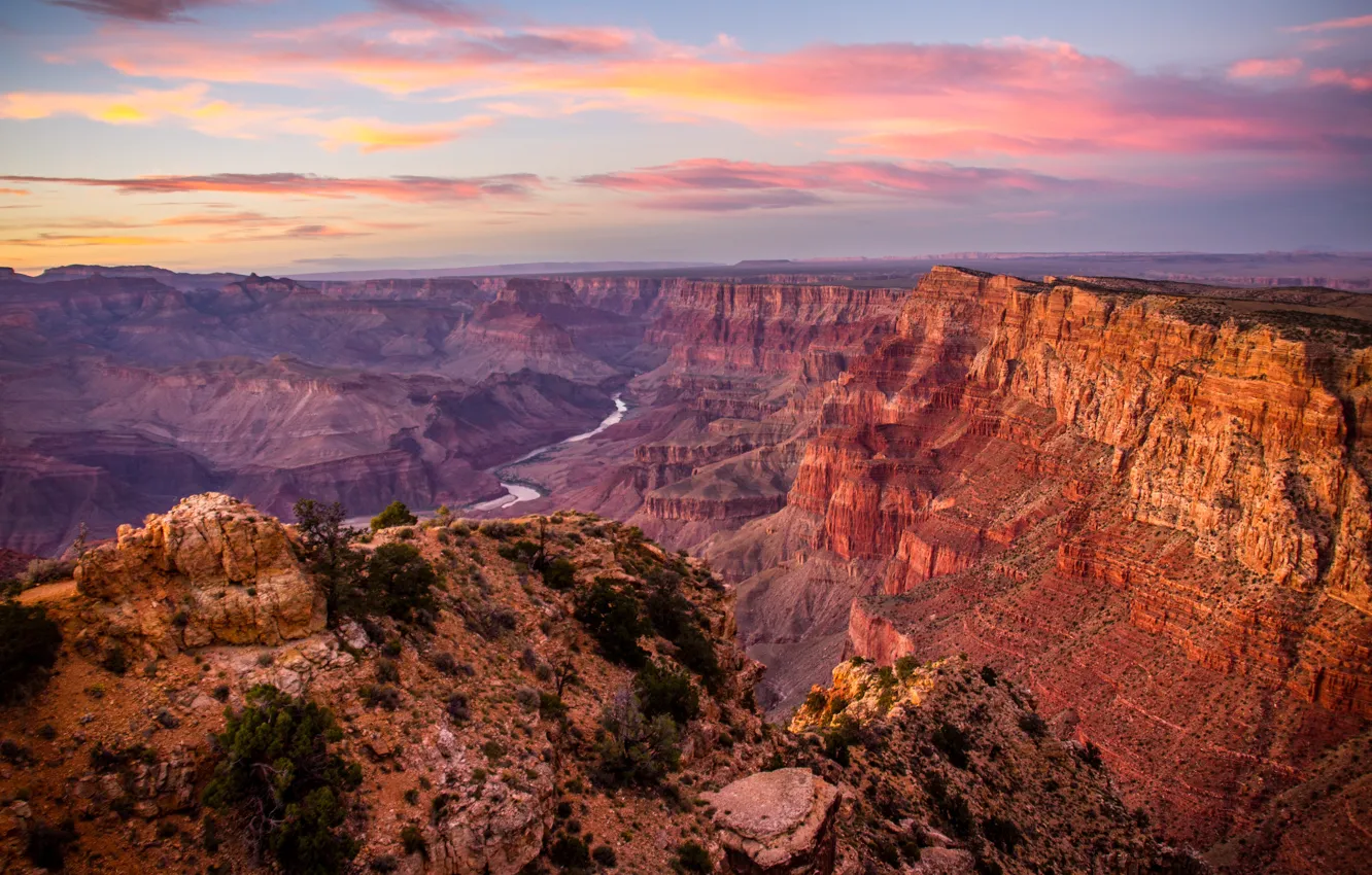Photo wallpaper mountains, river, stones, rocks, canyon, panorama, USA, Grand Canyon