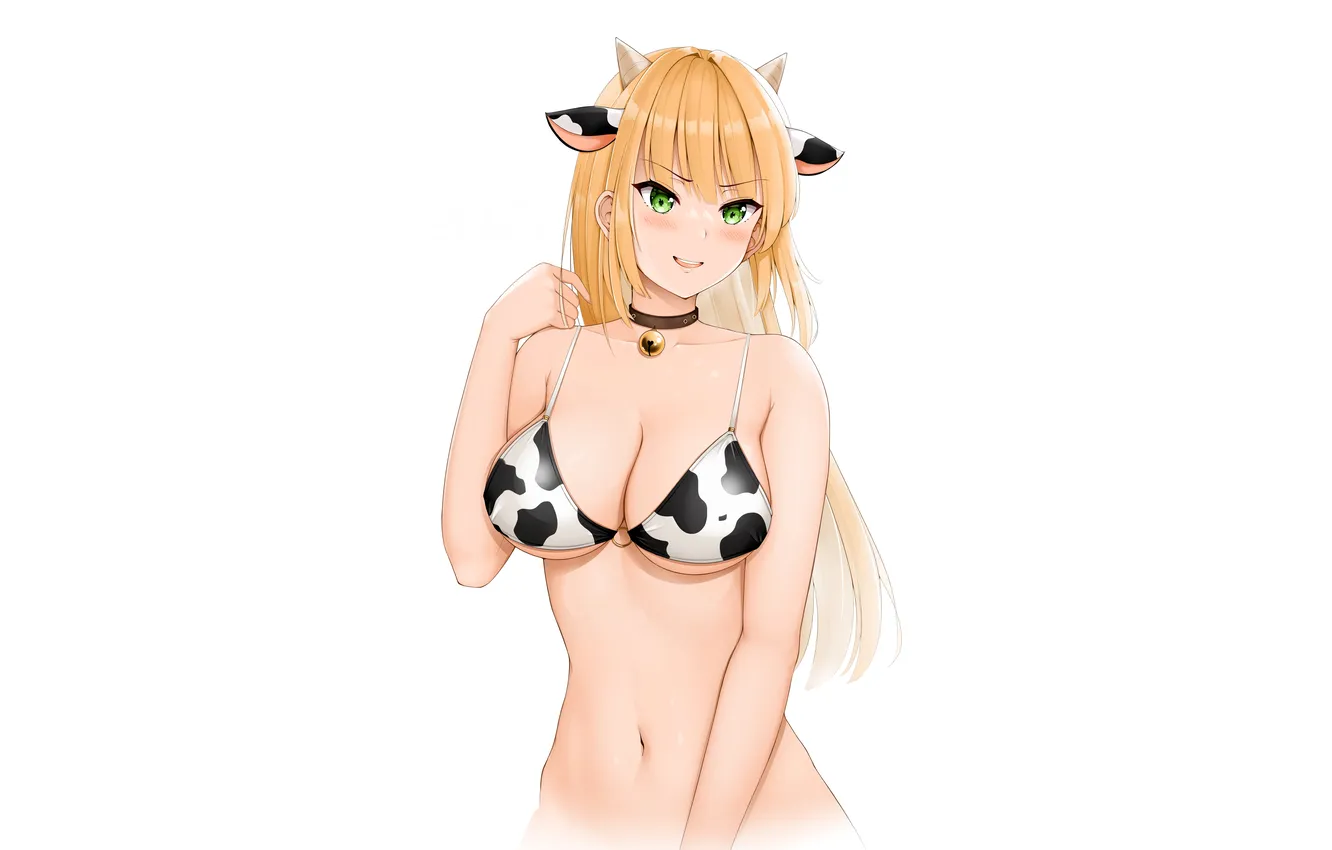 Photo wallpaper girl, sexy, cleavage, green eyes, long hair, boobs, animal ears, sexy girl