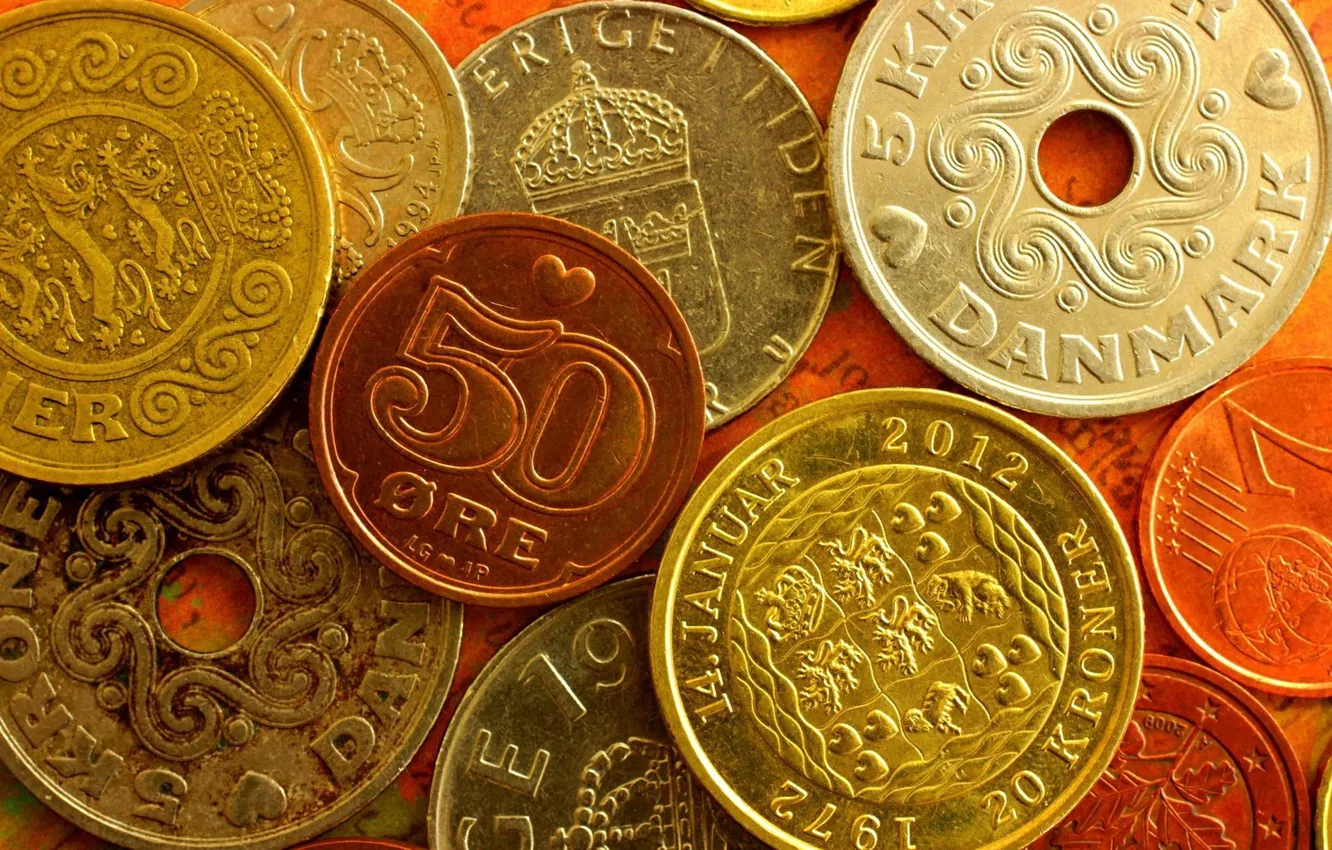 Photo wallpaper metal, money, coins