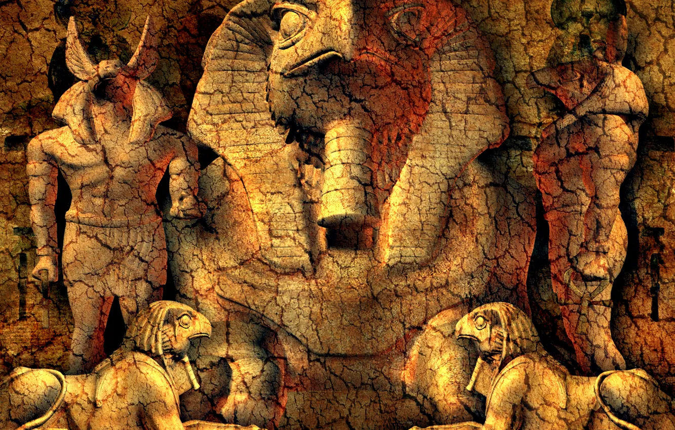 Photo wallpaper background, Egypt, statue, murals, craquelure