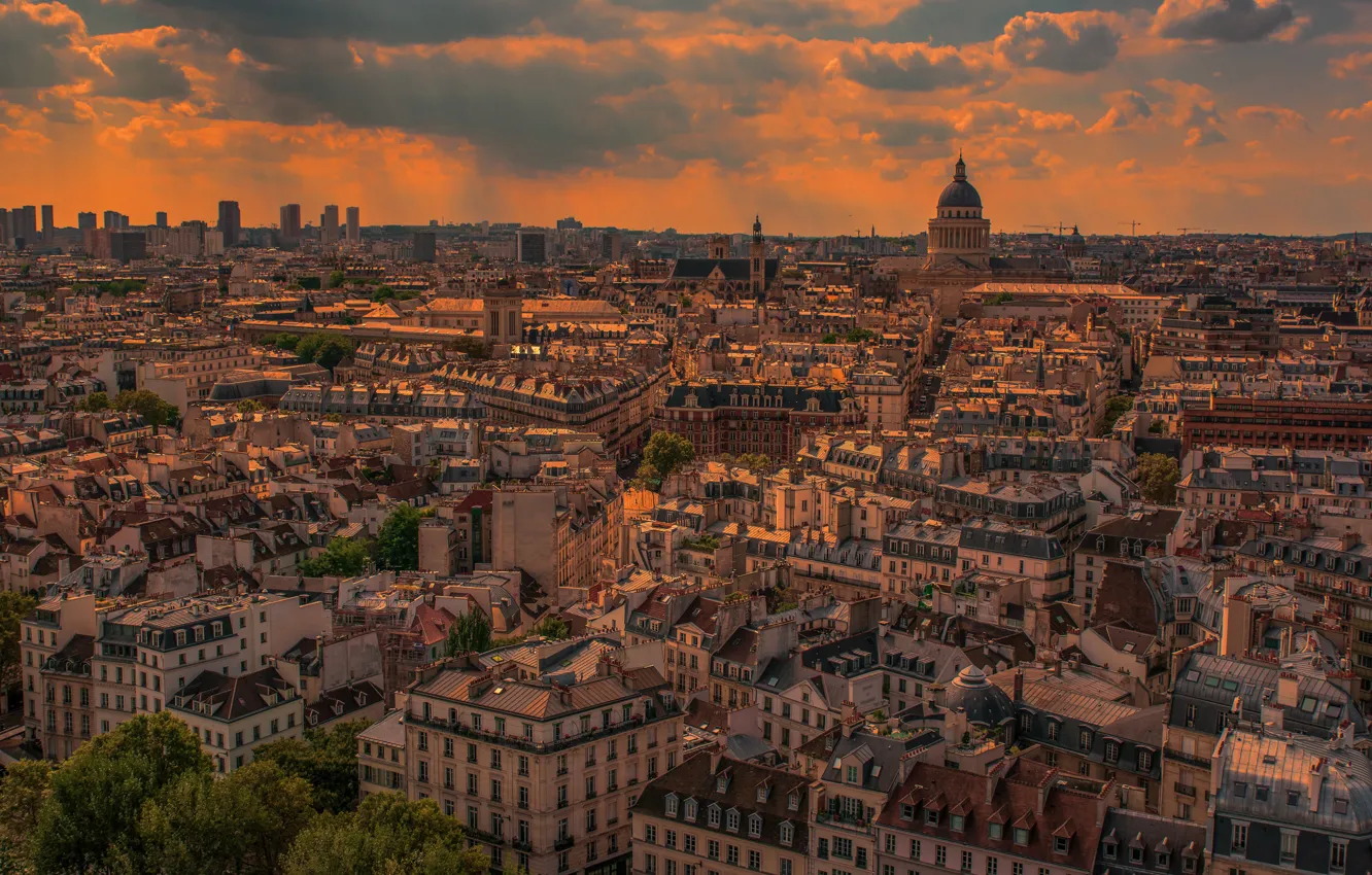 Photo wallpaper roof, the sky, clouds, trees, street, France, Paris, home