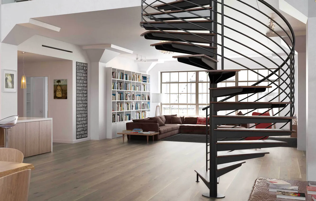 Photo wallpaper design, interior, ladder, library, living room