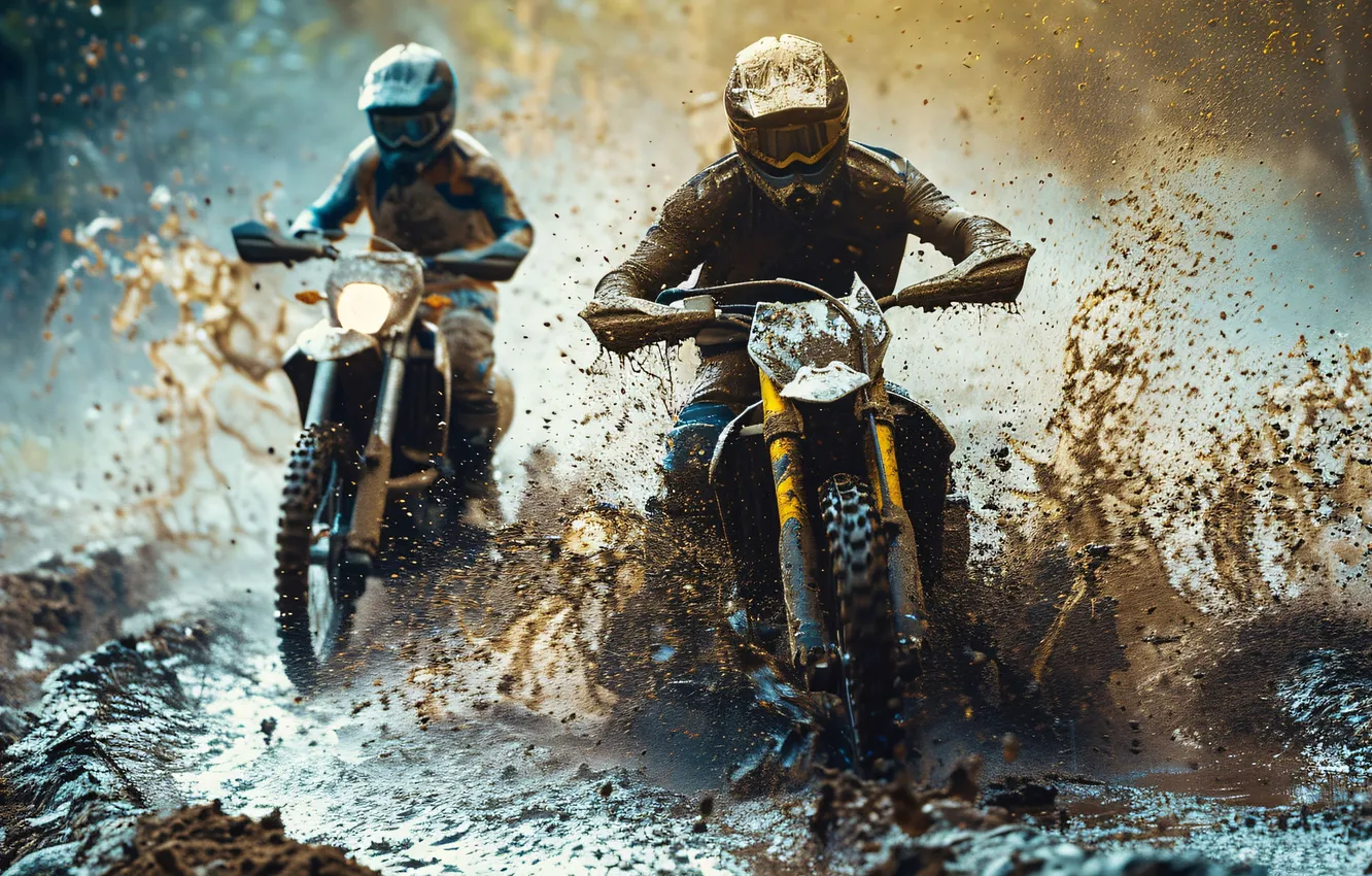 Photo wallpaper dirt, motorcycle, athlete, male, Motorsport, digital art, AI art, The Art of Artificial Intelligence