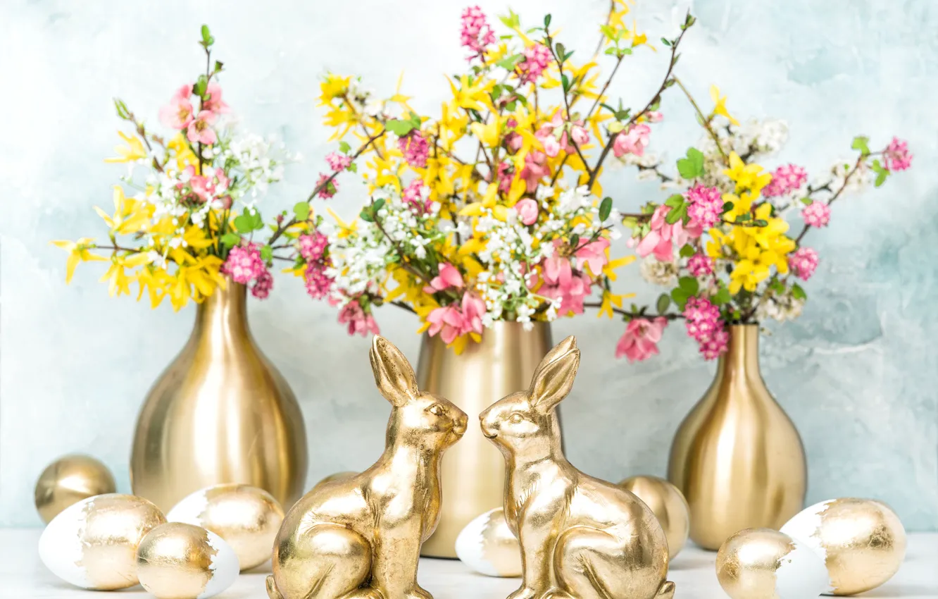 Photo wallpaper flowers, Easter, composition, Easter Bunny, Lili Graphie